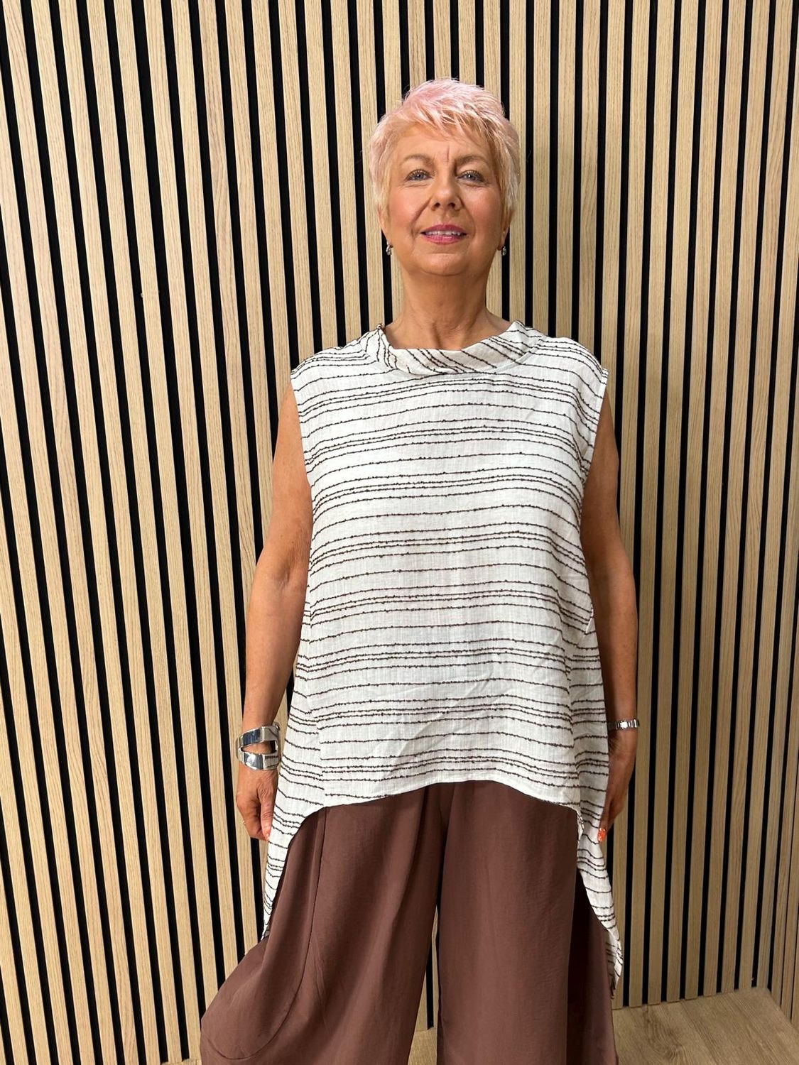 Textured Stripe Asymmetric Top