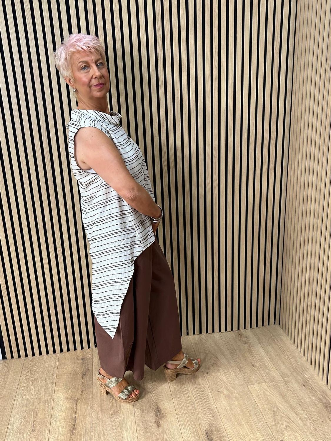 Textured Stripe Asymmetric Top