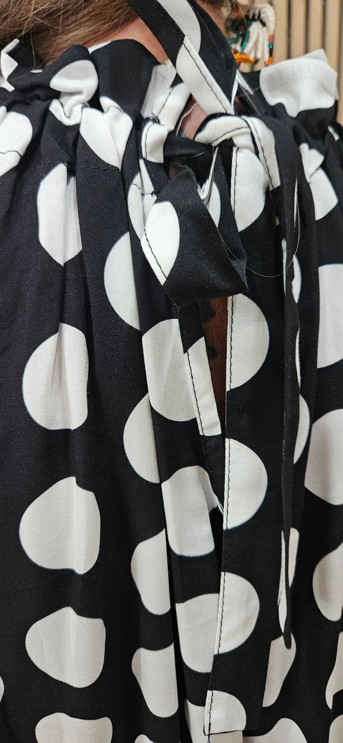 Spot Print Tie Neck Midi Dress ~ Black