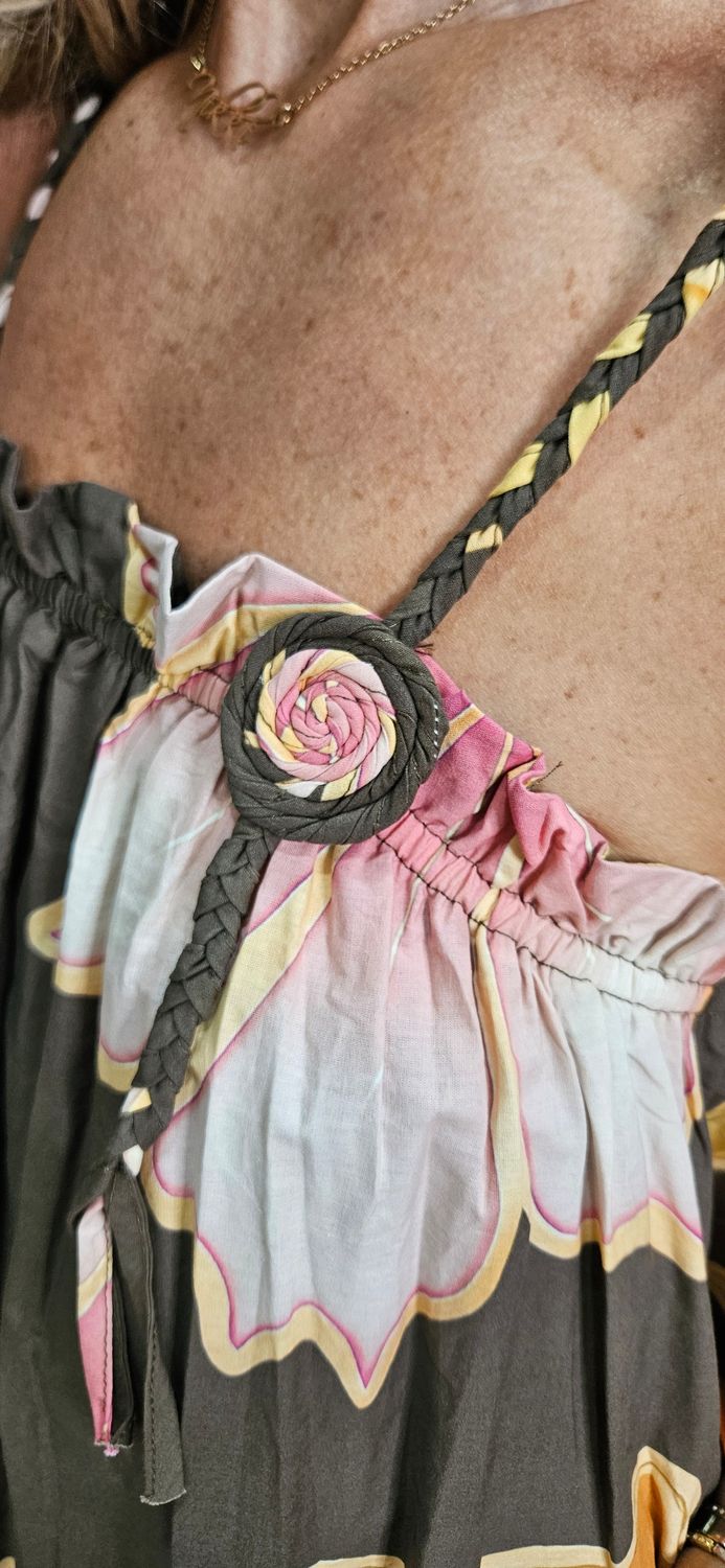 Floral Strap Cotton Maxi Dress ~ Brown/Orange