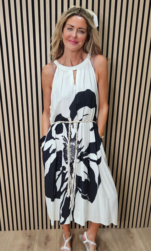 Abstract Floral Maxi Dress ~ Cream/Black