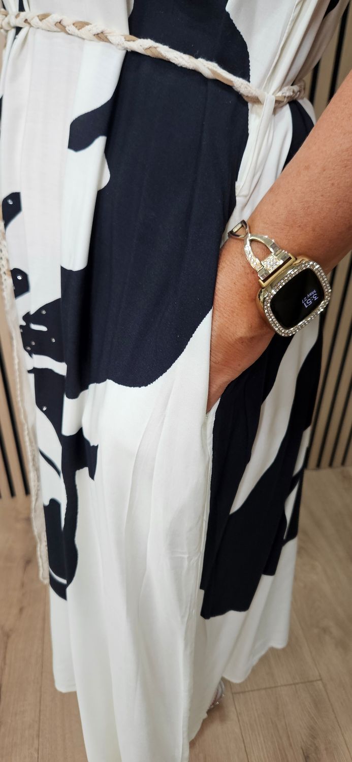 Abstract Floral Maxi Dress ~ Cream/Black