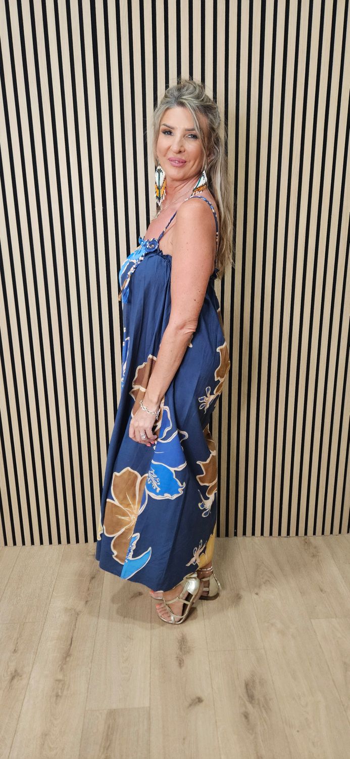 Floral Strap Cotton Maxi Dress ~ Navy/Blue