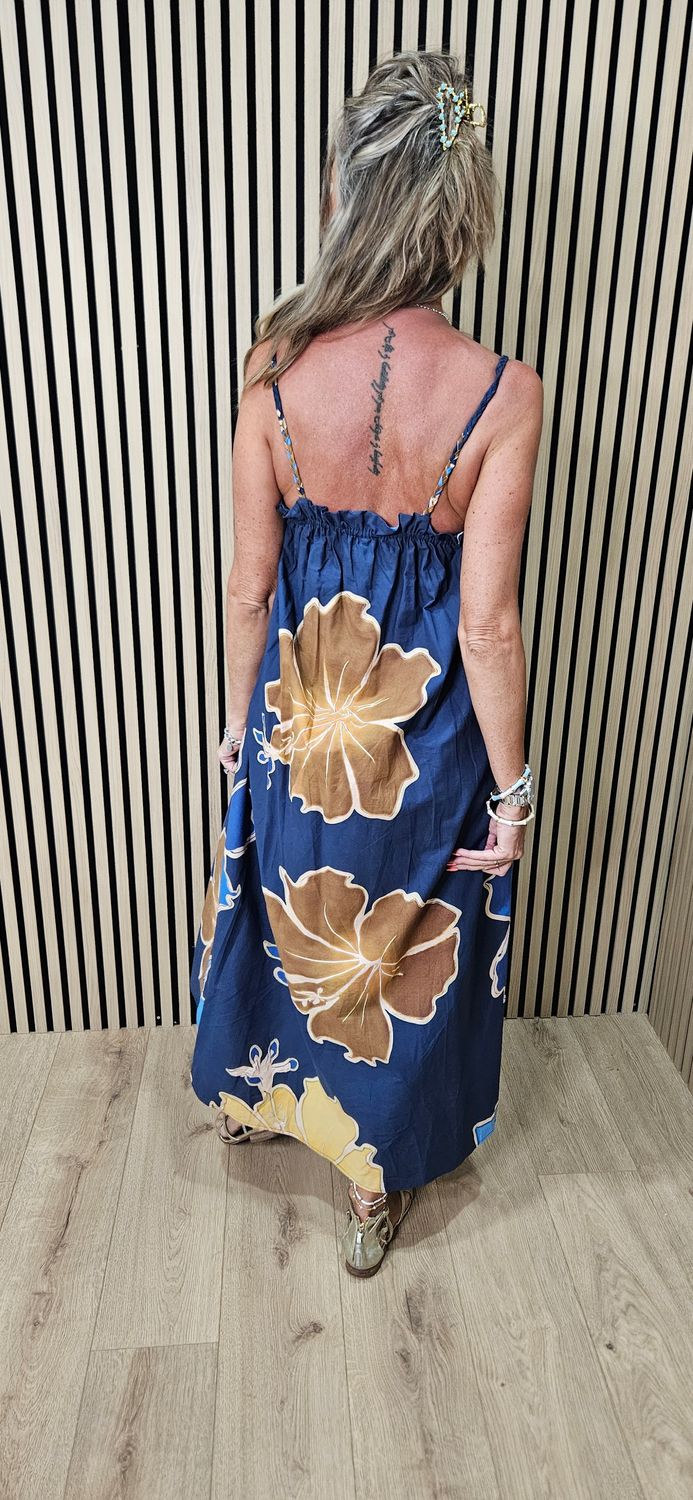 Floral Strap Cotton Maxi Dress ~ Navy/Blue
