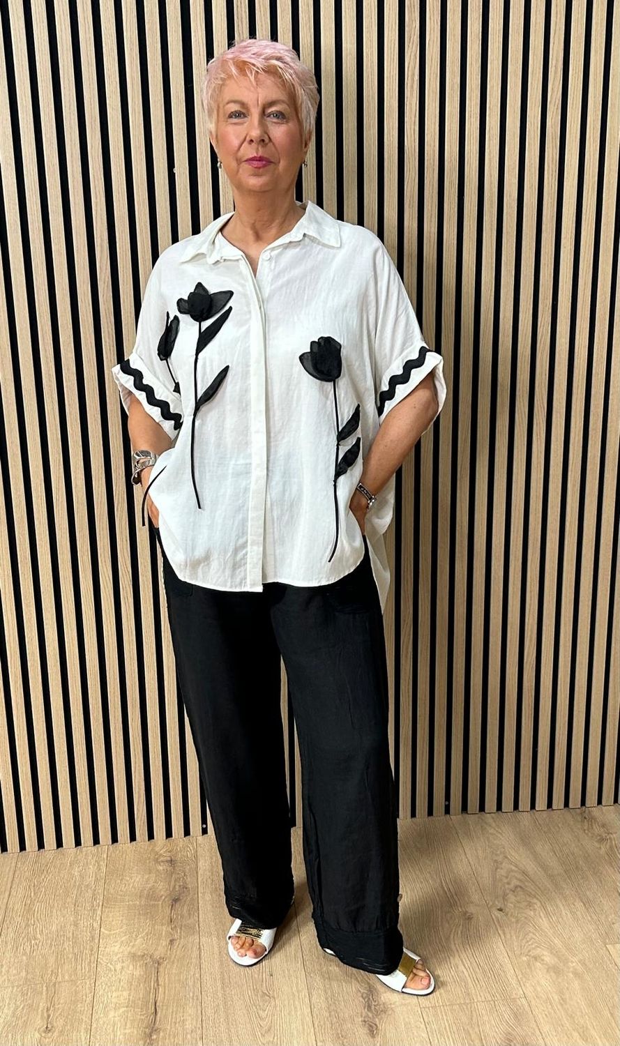 Floral Appliqué Oversized Shirt
