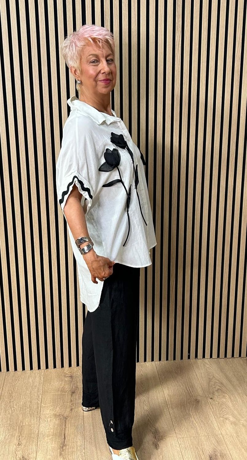 Floral Appliqué Oversized Shirt