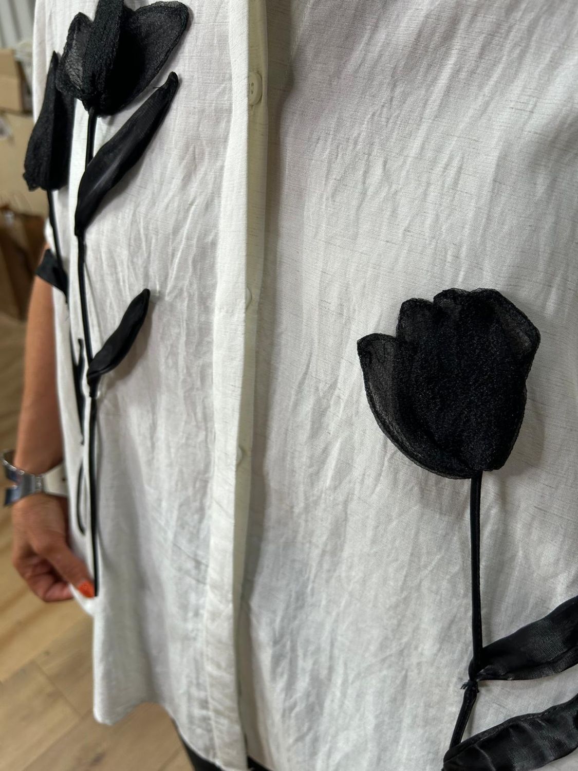 Floral Appliqué Oversized Shirt