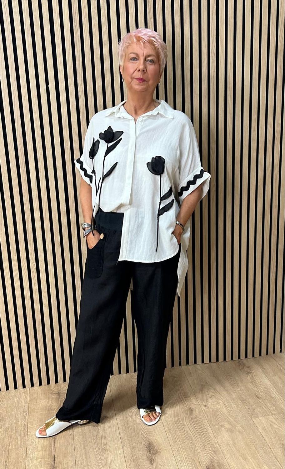 Floral Appliqué Oversized Shirt