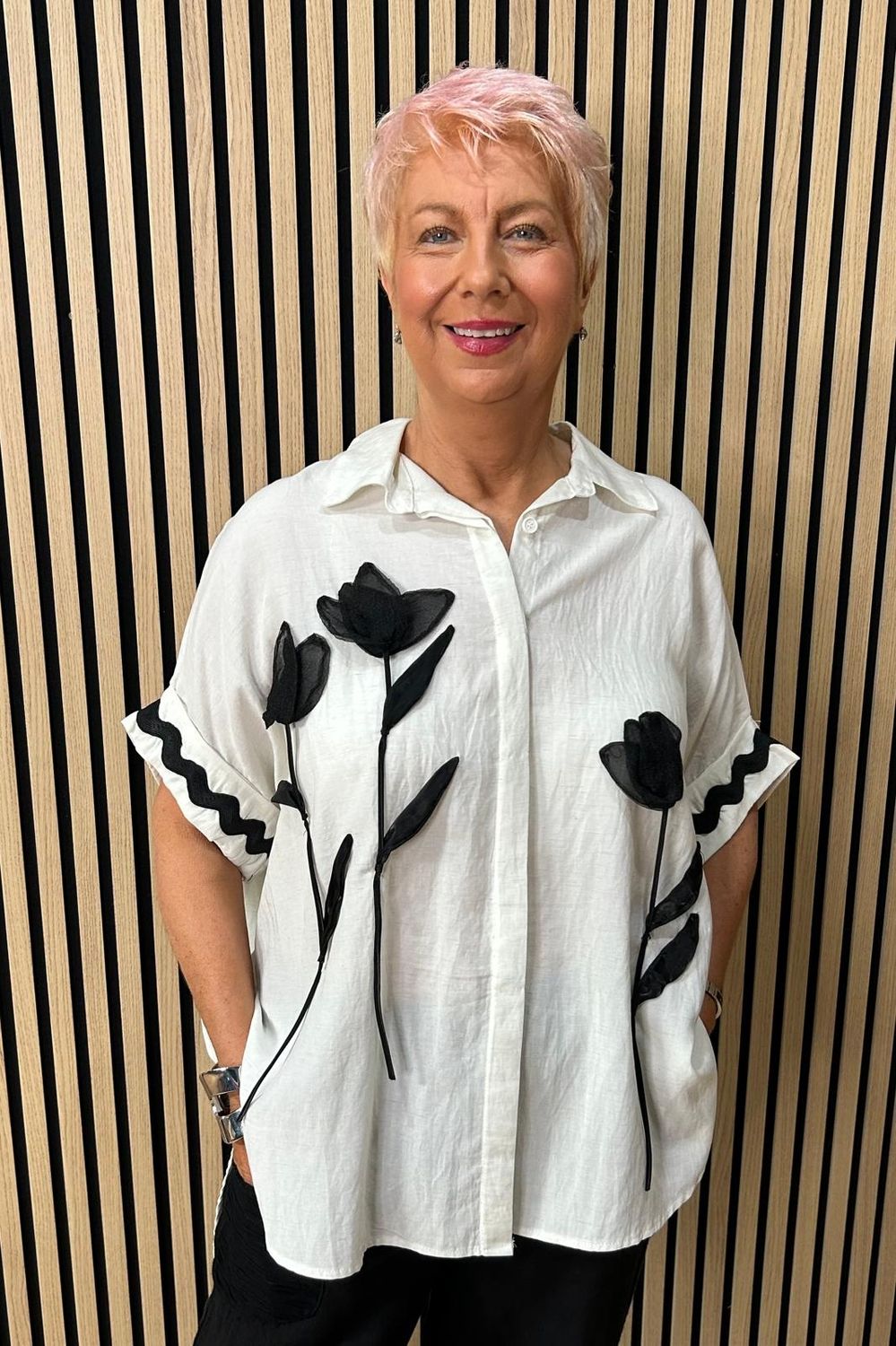 Floral Appliqué Oversized Shirt