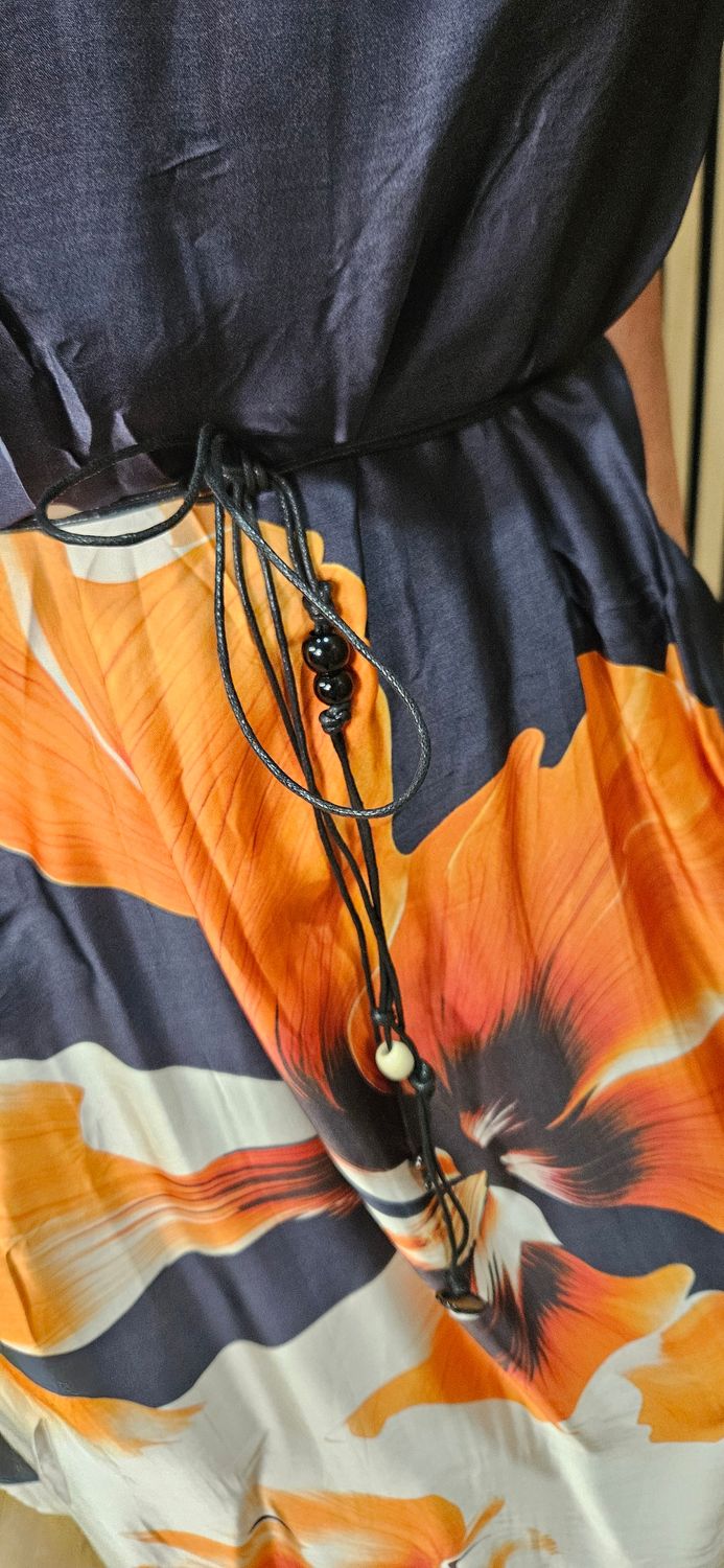 Abstract Floral Slip Dress ~ Navy/Orange 