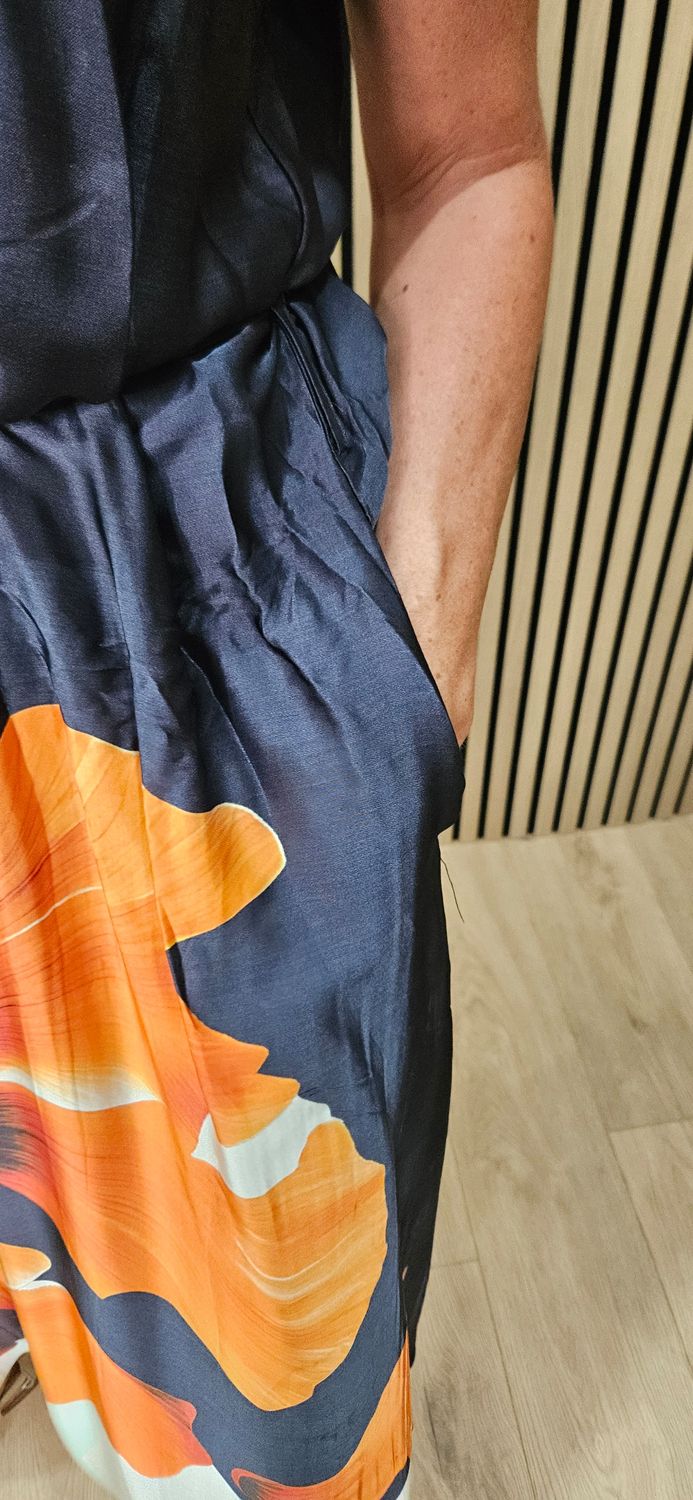 Abstract Floral Slip Dress ~ Navy/Orange 