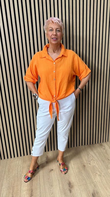 Cotton Tie Front Shirt ~ Orange