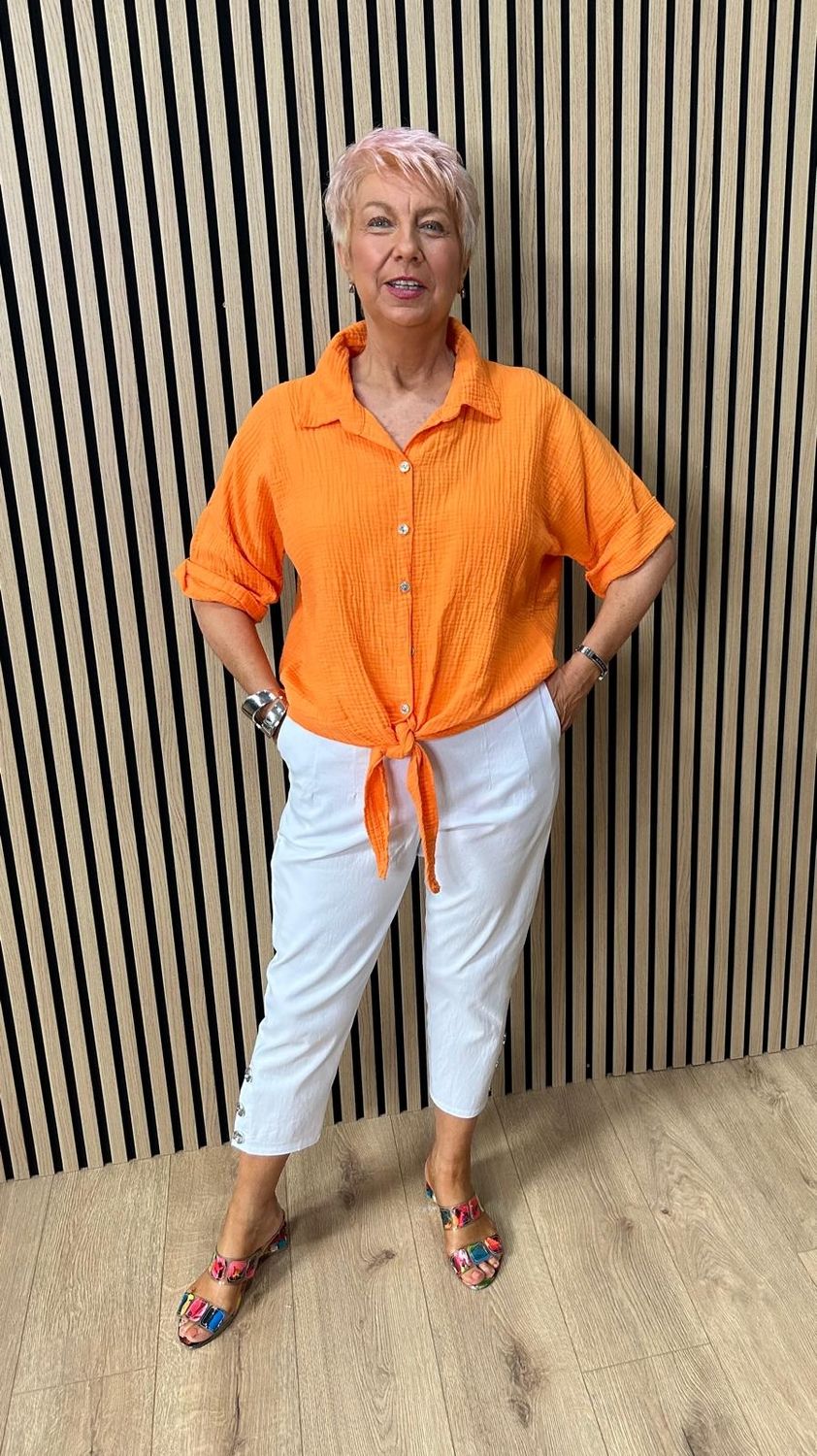 Cotton Tie Front Shirt ~ Orange