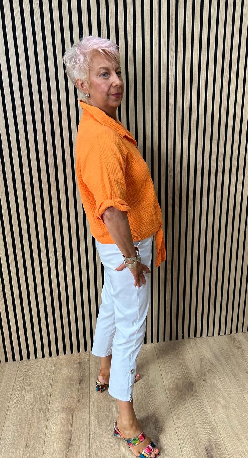 Cotton Tie Front Shirt ~ Orange
