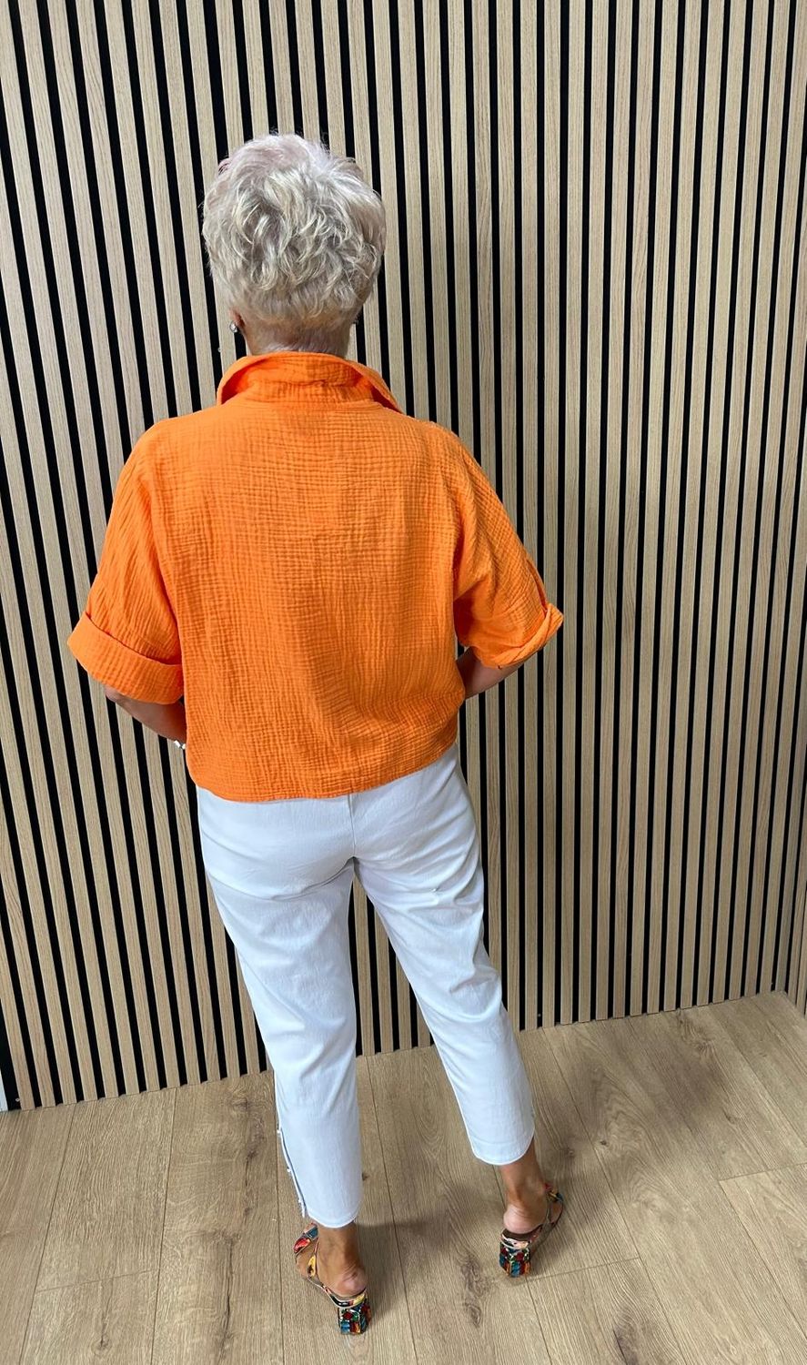 Cotton Tie Front Shirt ~ Orange