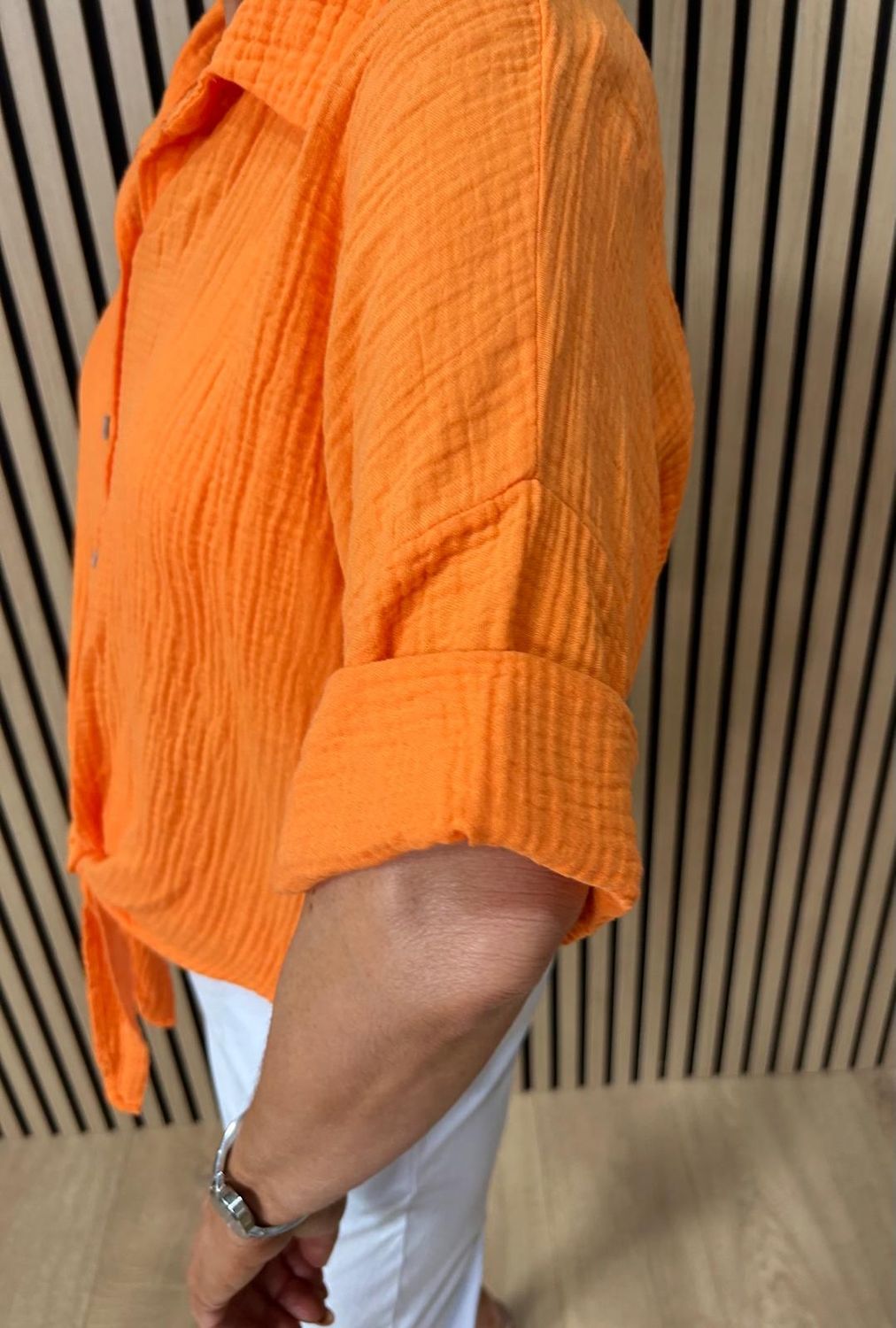 Cotton Tie Front Shirt ~ Orange