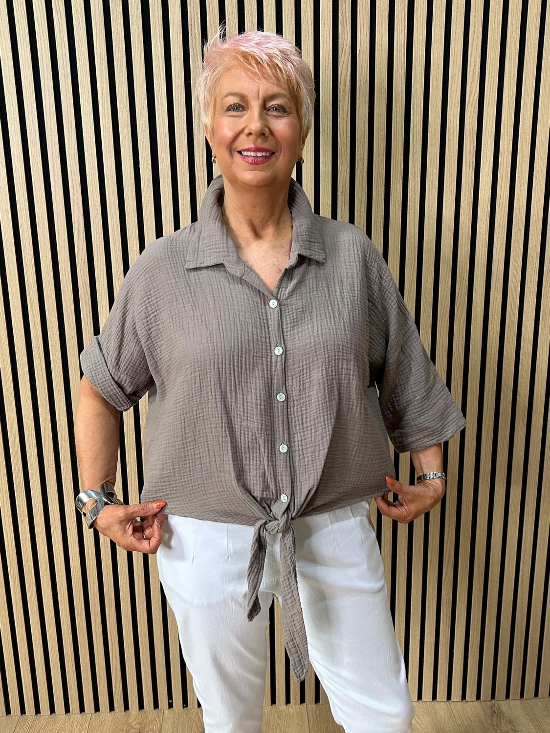 Cotton Tie Front Shirt ~ Fango