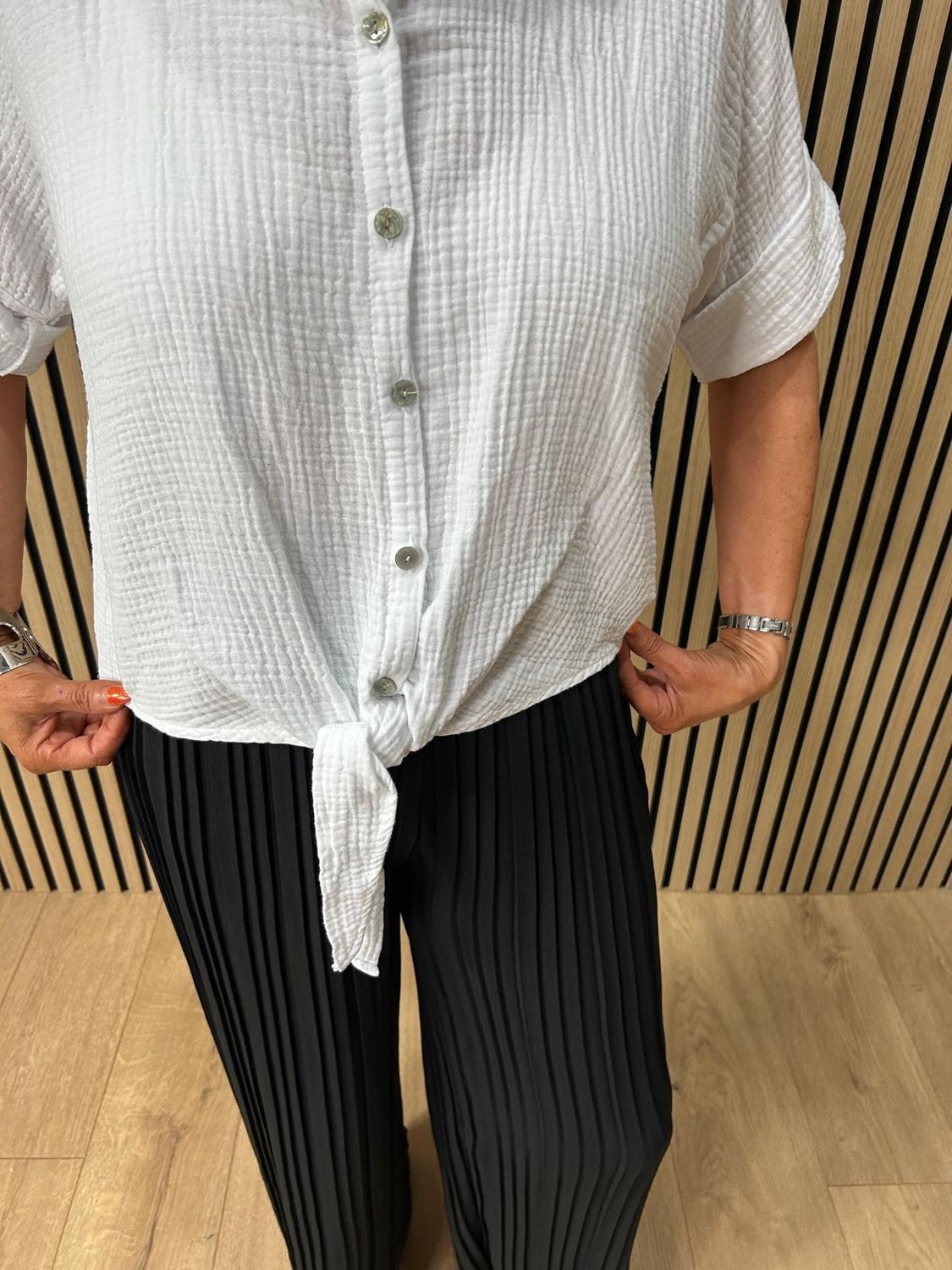 Cotton Tie Front Shirt ~ White