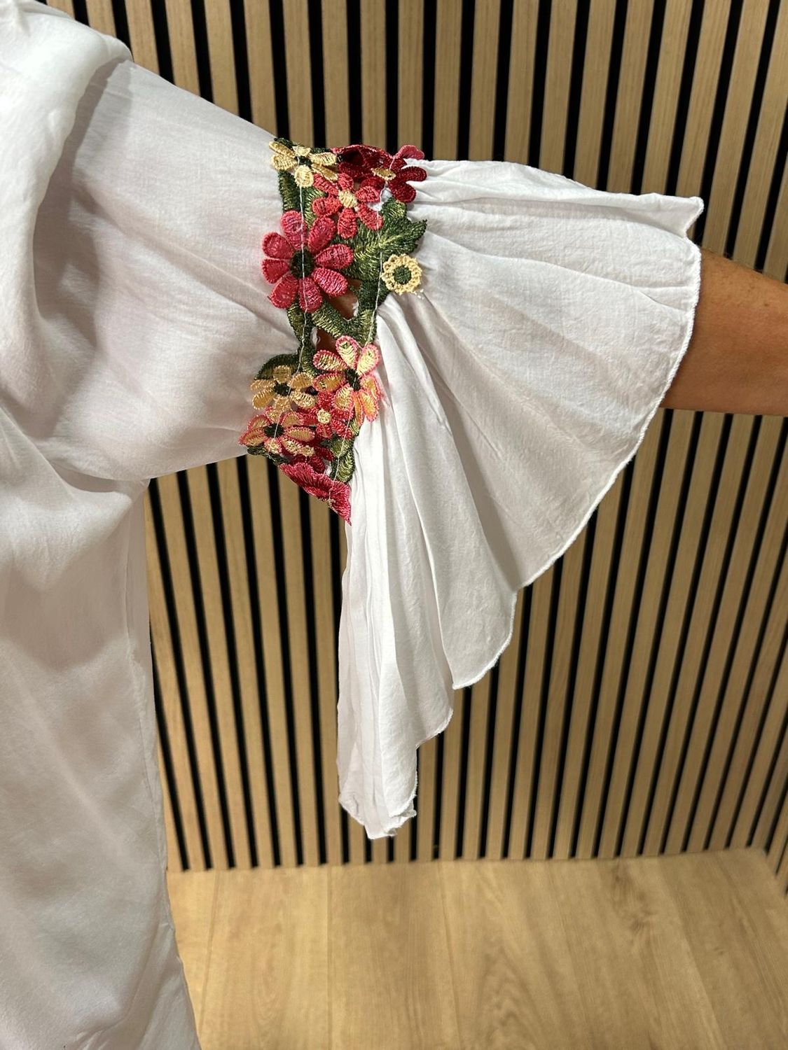 Floral Embroidered Bardot Top ~ White