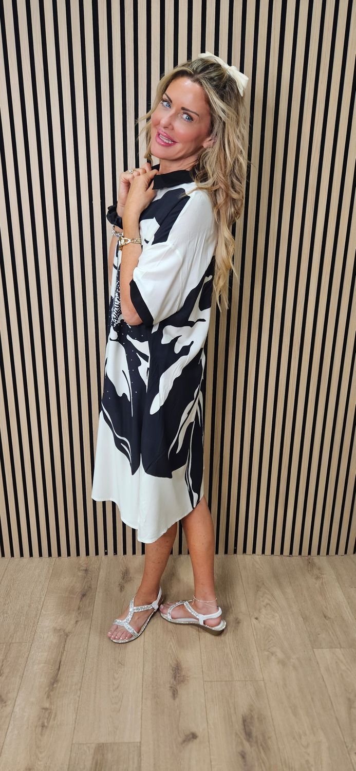 Monochrome Floral Diamanté Dress