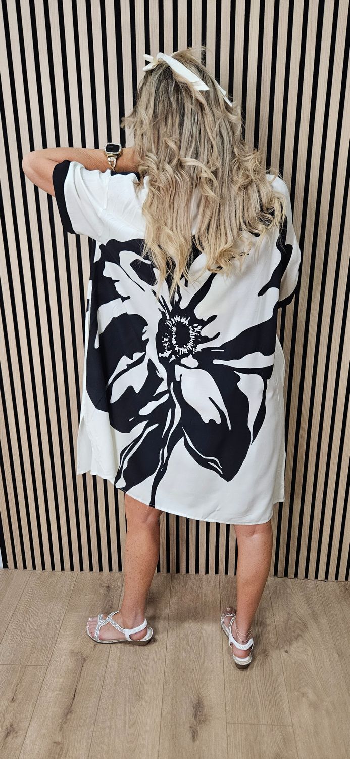 Monochrome Floral Diamanté Dress