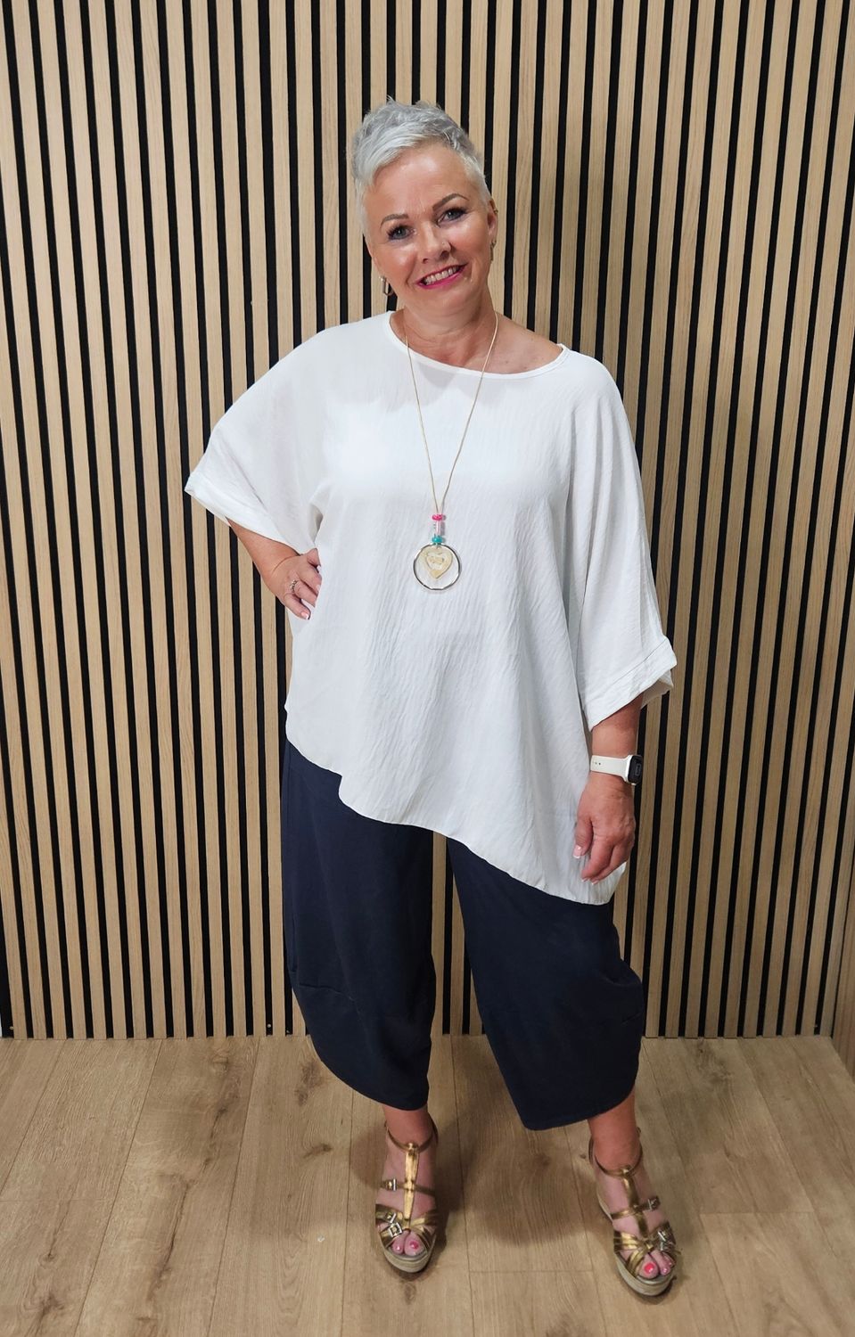 Oversized Batwing Necklace Top - White