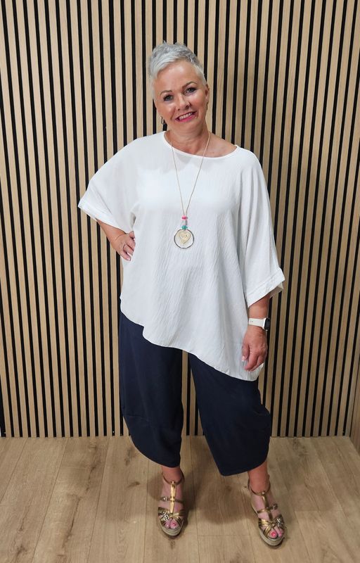 Oversized Batwing Necklace Top - White