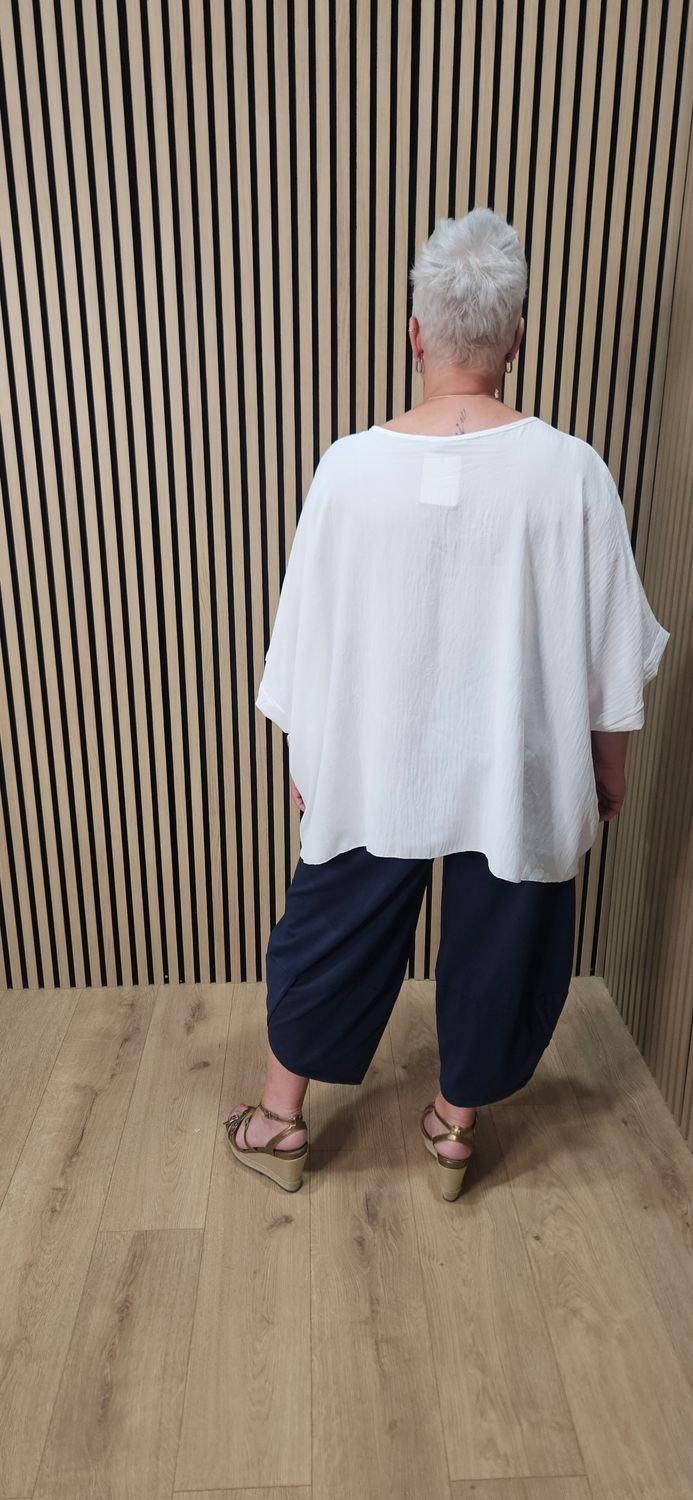 Oversized Batwing Necklace Top - White