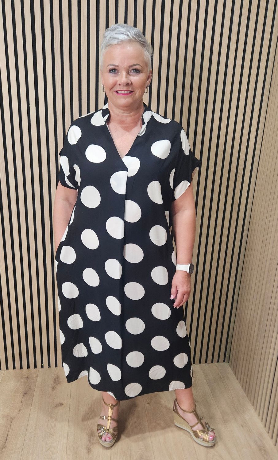 Oversized Spot Print Tunic Dress – Black/White