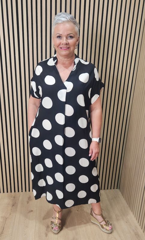 Oversized Spot Print Tunic Dress – Black/White
