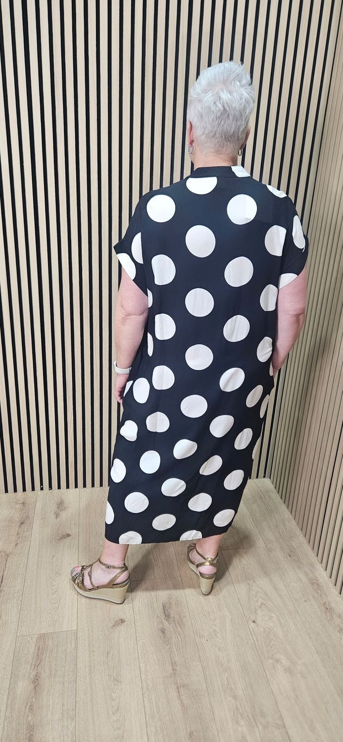 Oversized Spot Print Tunic Dress – Black/White