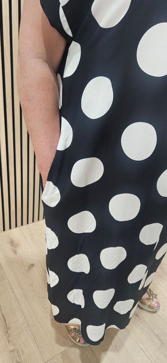 Oversized Spot Print Tunic Dress – Black/White