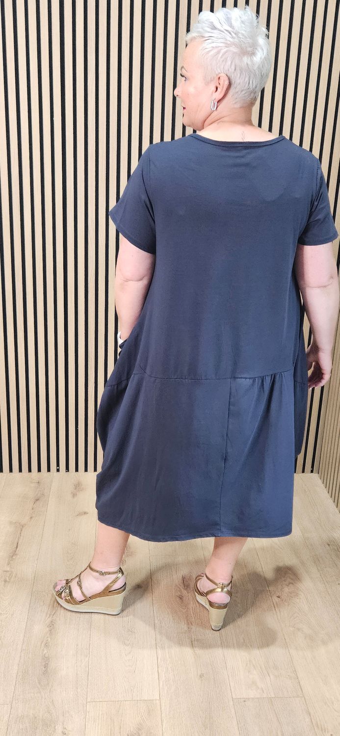 Cotton Pocket Detail Cocoon Dress – Navy