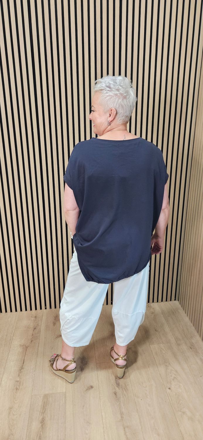 Adjustable Tie Hem Cotton Top – Navy