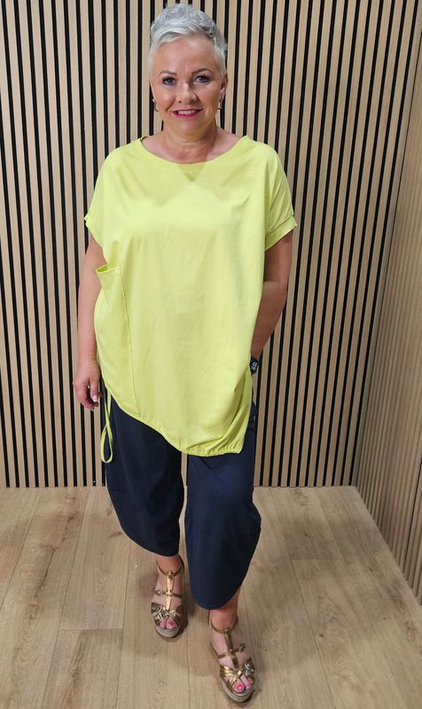 Adjustable Tie Hem Cotton Top – Yellow Lime