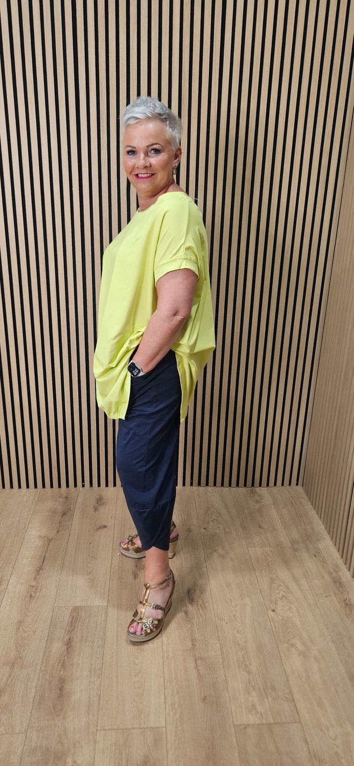 Adjustable Tie Hem Cotton Top – Yellow Lime