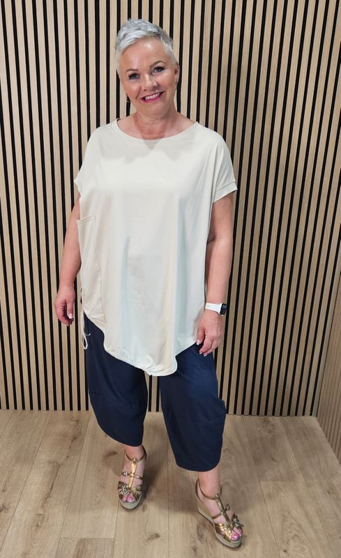 Adjustable Tie Hem Cotton Top – Beige