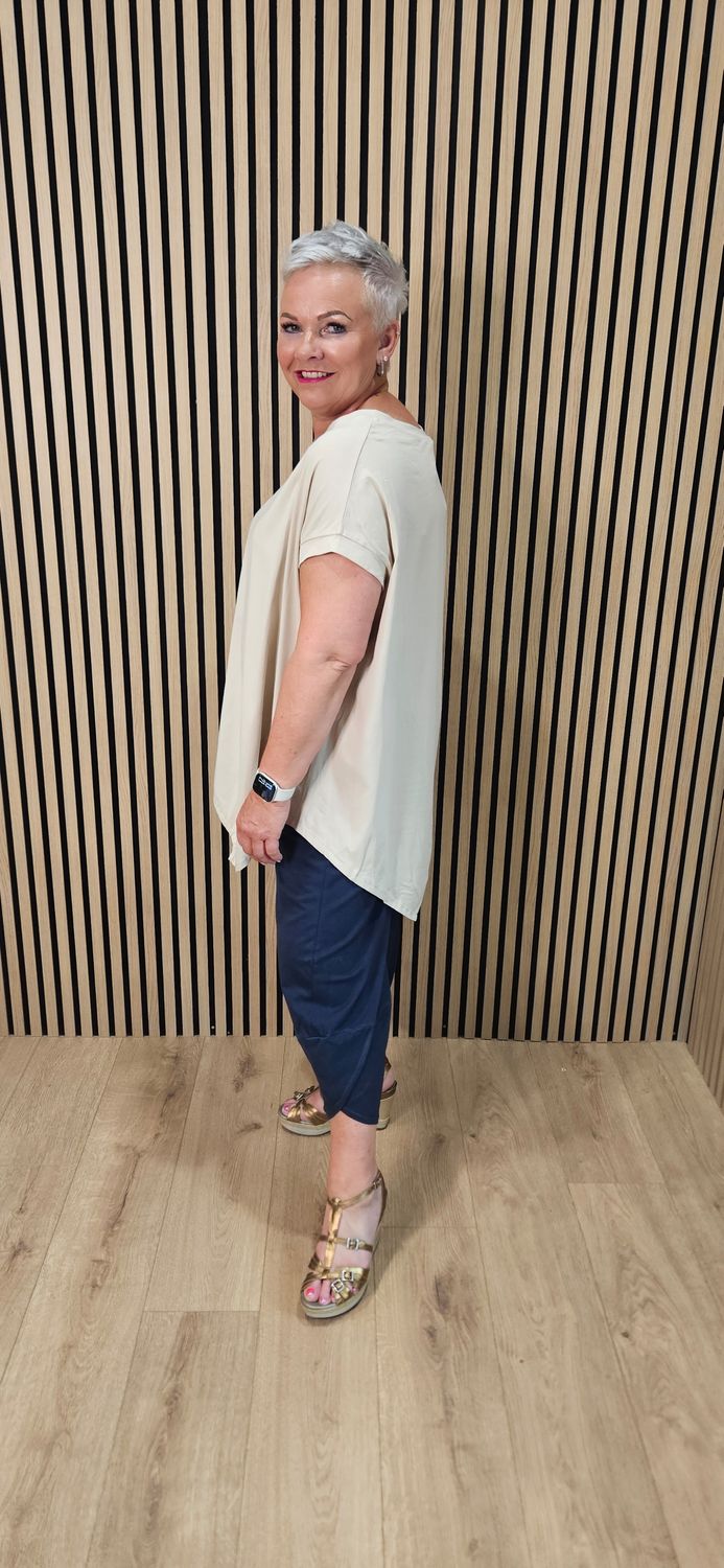 Adjustable Tie Hem Cotton Top – Beige