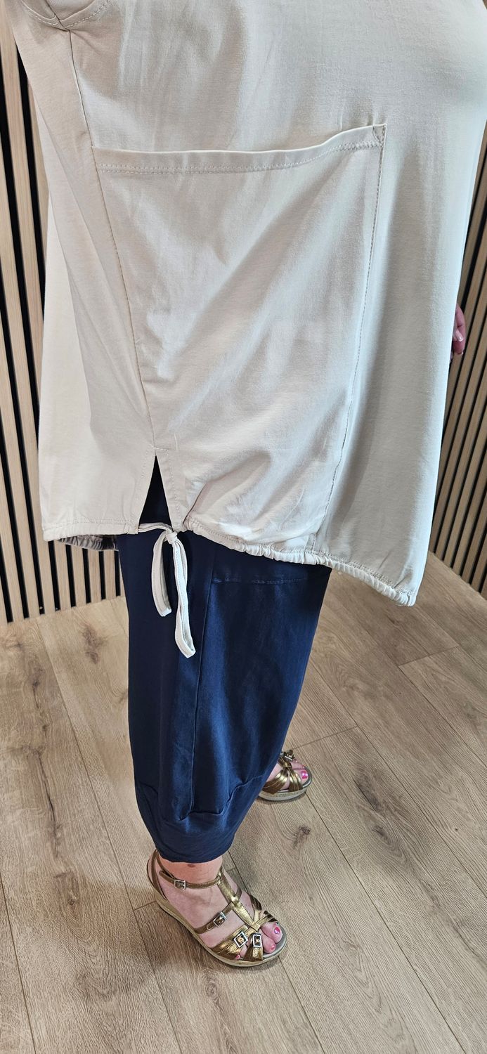 Adjustable Tie Hem Cotton Top – Beige