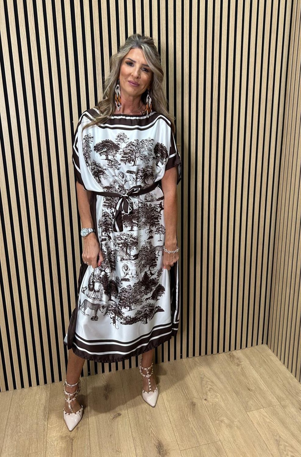 Safari Print Belted Maxi Dress ~ Chocolate