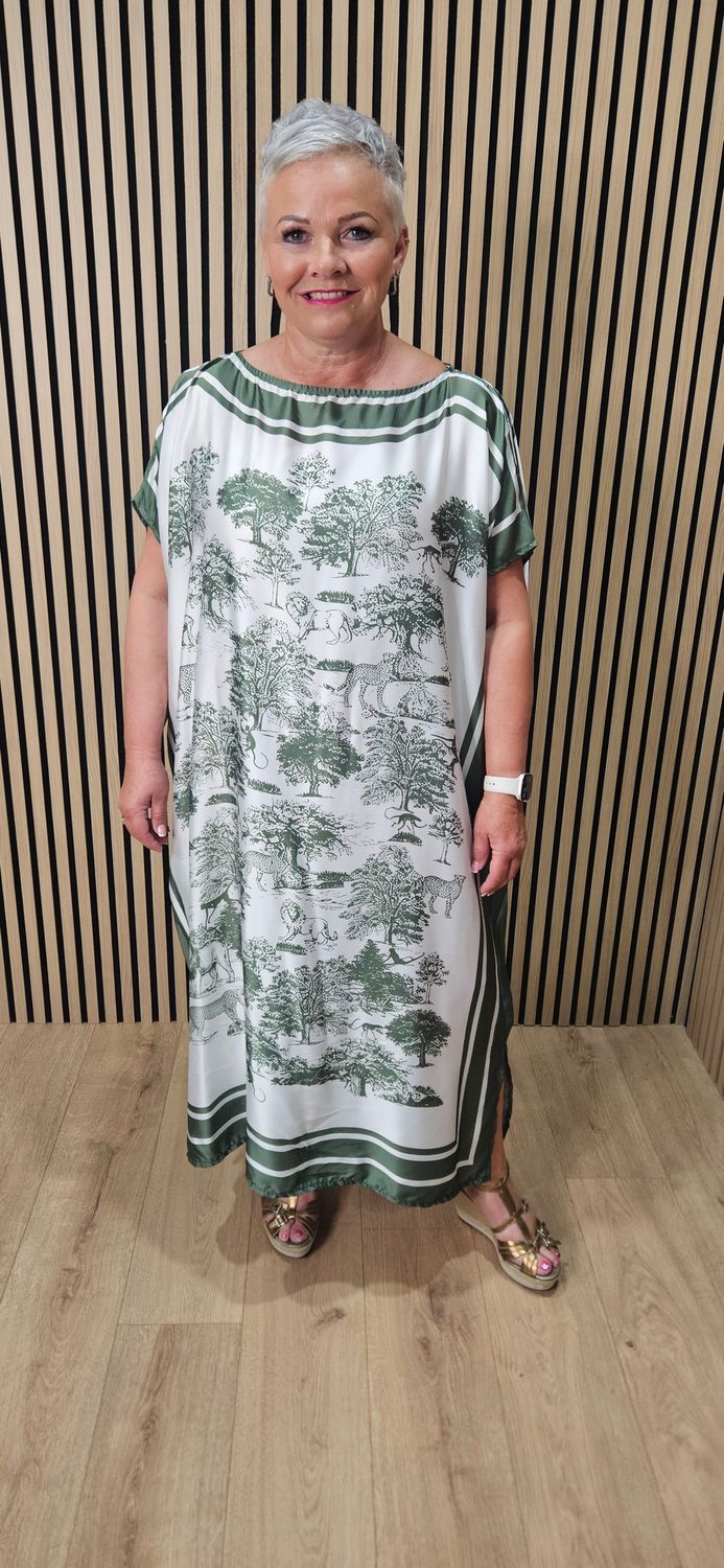 Safari Print Belted Maxi Dress ~ Khaki