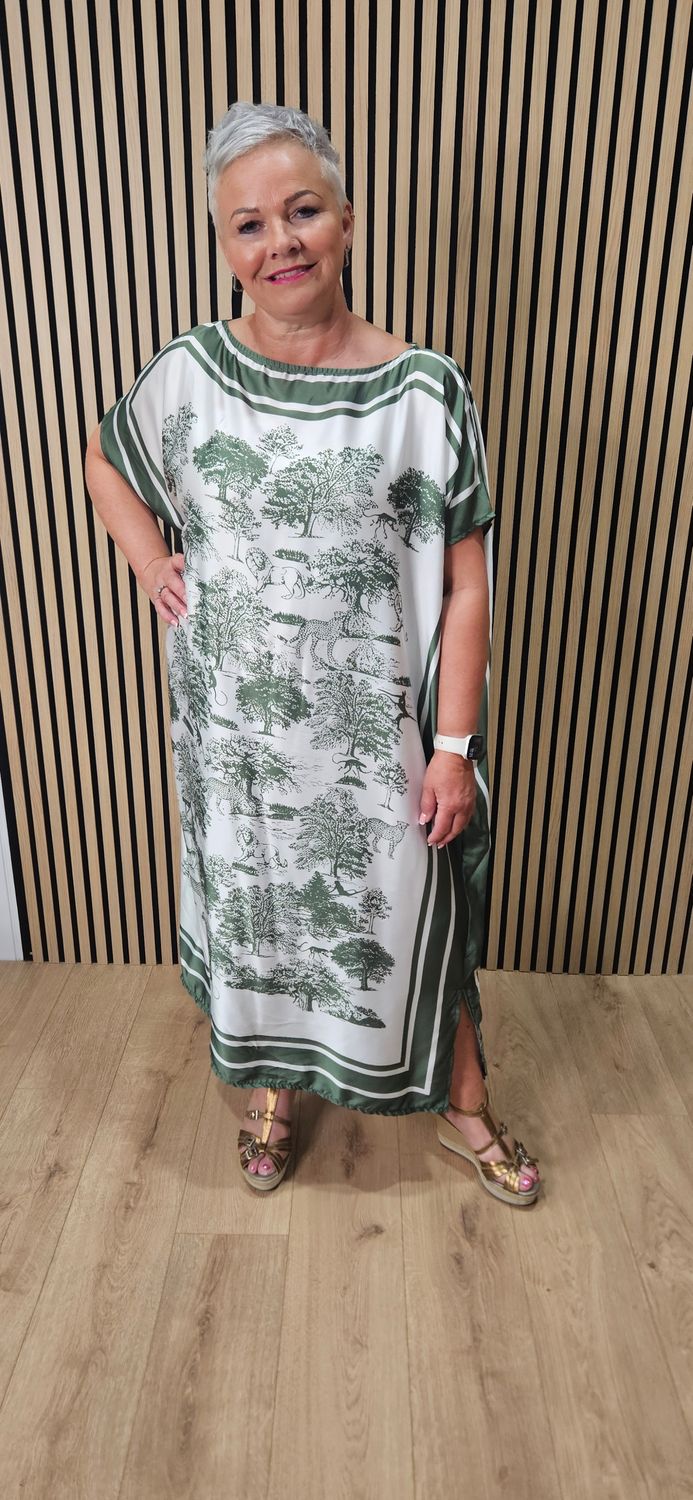 Safari Print Belted Maxi Dress ~ Khaki