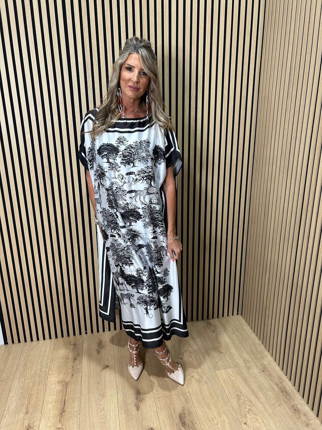 Safari Print Belted Maxi Dress ~ Black