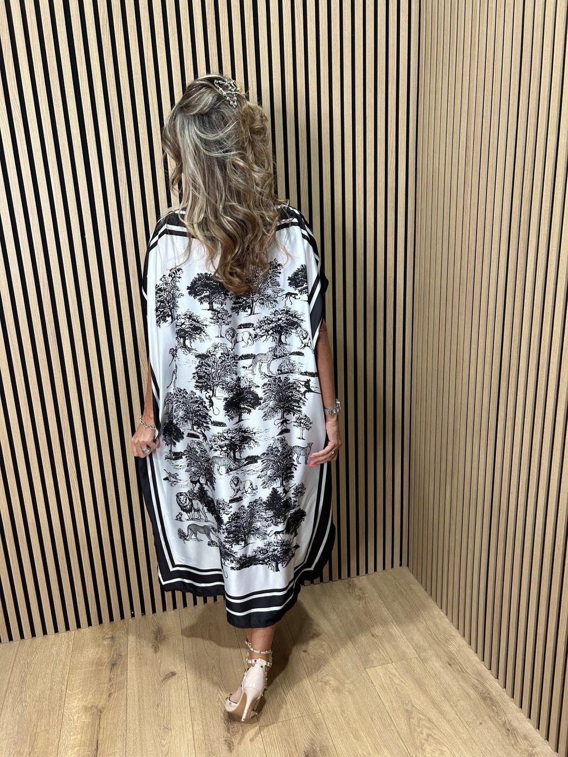 Safari Print Belted Maxi Dress ~ Black