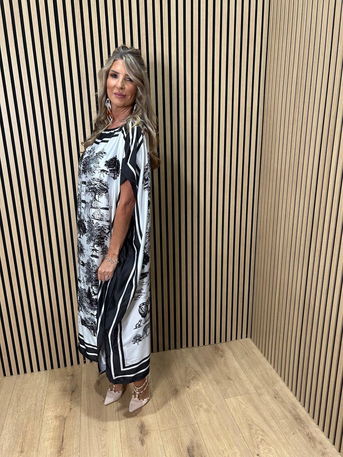 Safari Print Belted Maxi Dress ~ Black