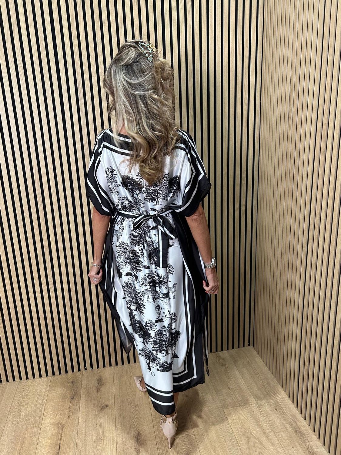 Safari Print Belted Maxi Dress ~ Black