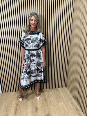 Safari Print Belted Maxi Dress ~ Black