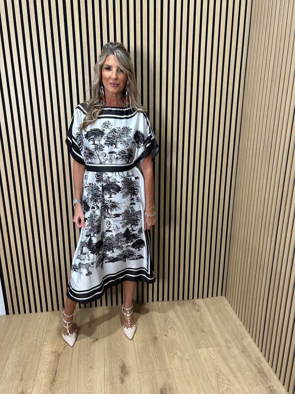 Safari Print Belted Maxi Dress ~ Black