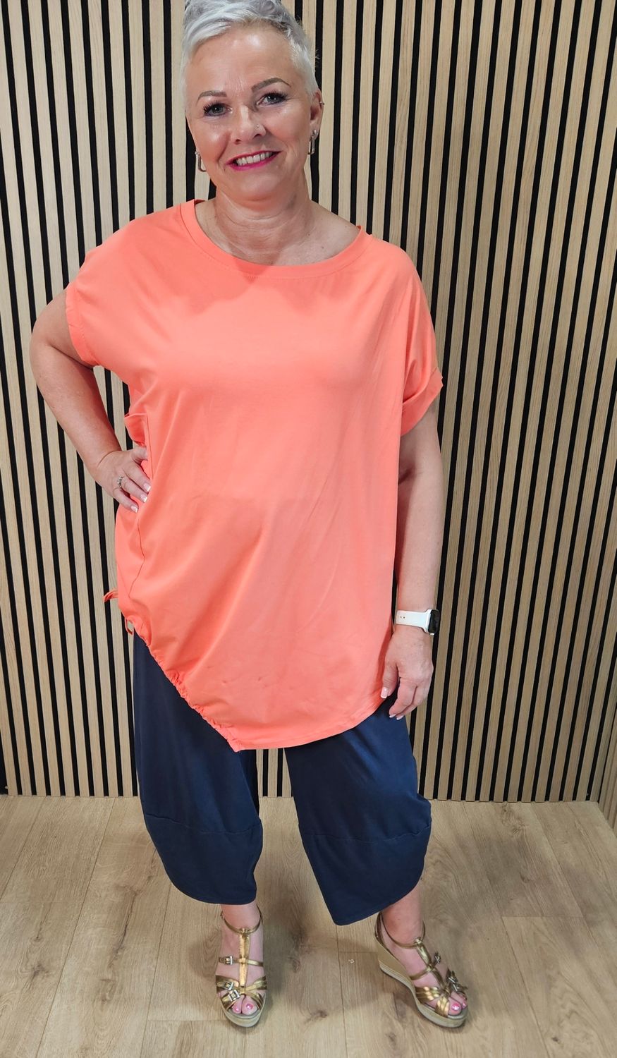 Adjustable Tie Hem Cotton Top – Orange