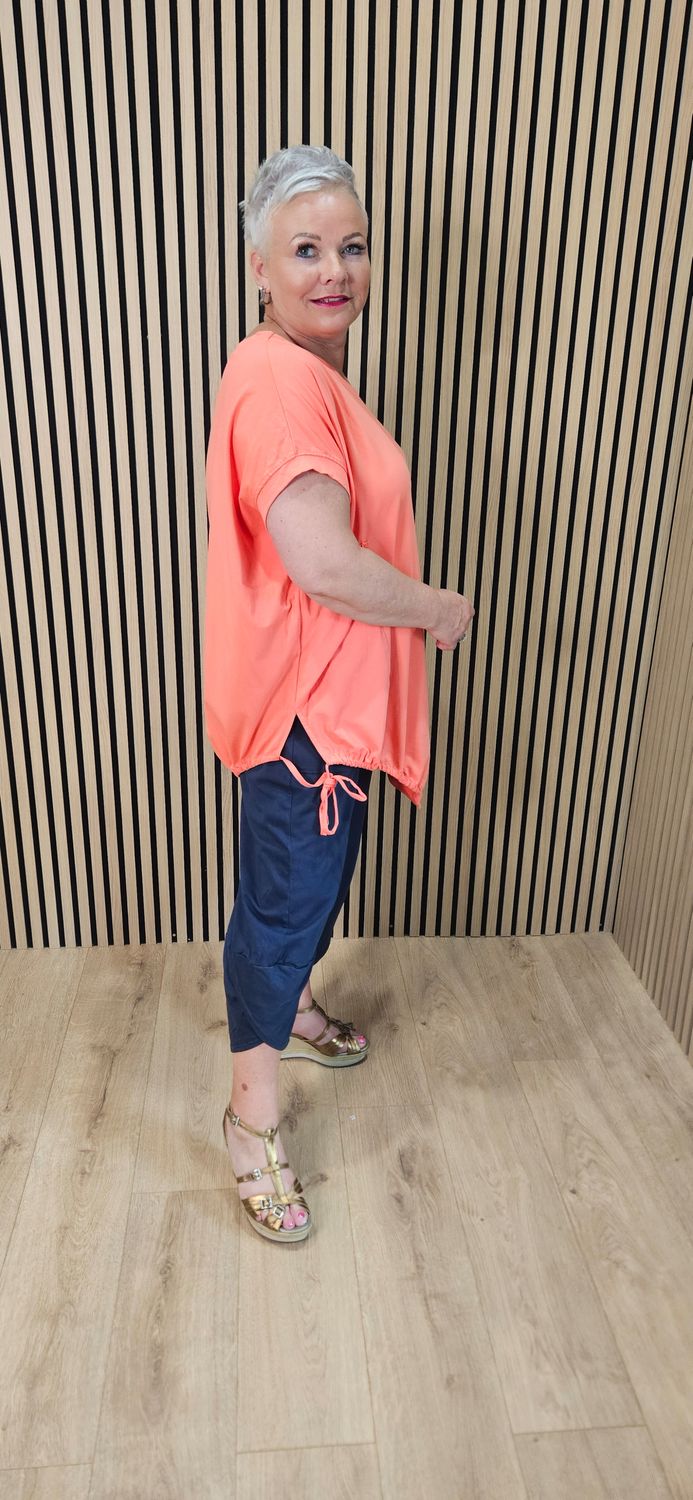 Adjustable Tie Hem Cotton Top – Orange